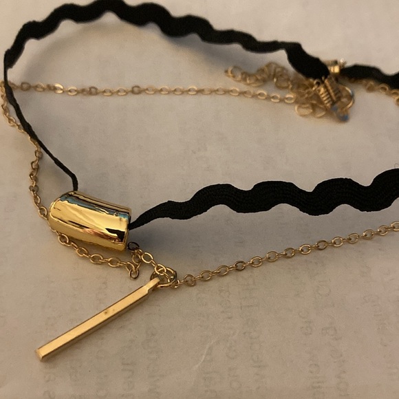 Black choker with gold drop chain duo - Picture 1 of 3
